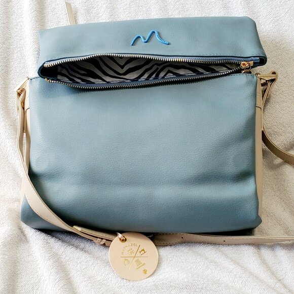 MATMAZEL "Katerina" Two Compartment- Crossbody Purse- Handbag- Blue & Cream - Picture 8 of 12
